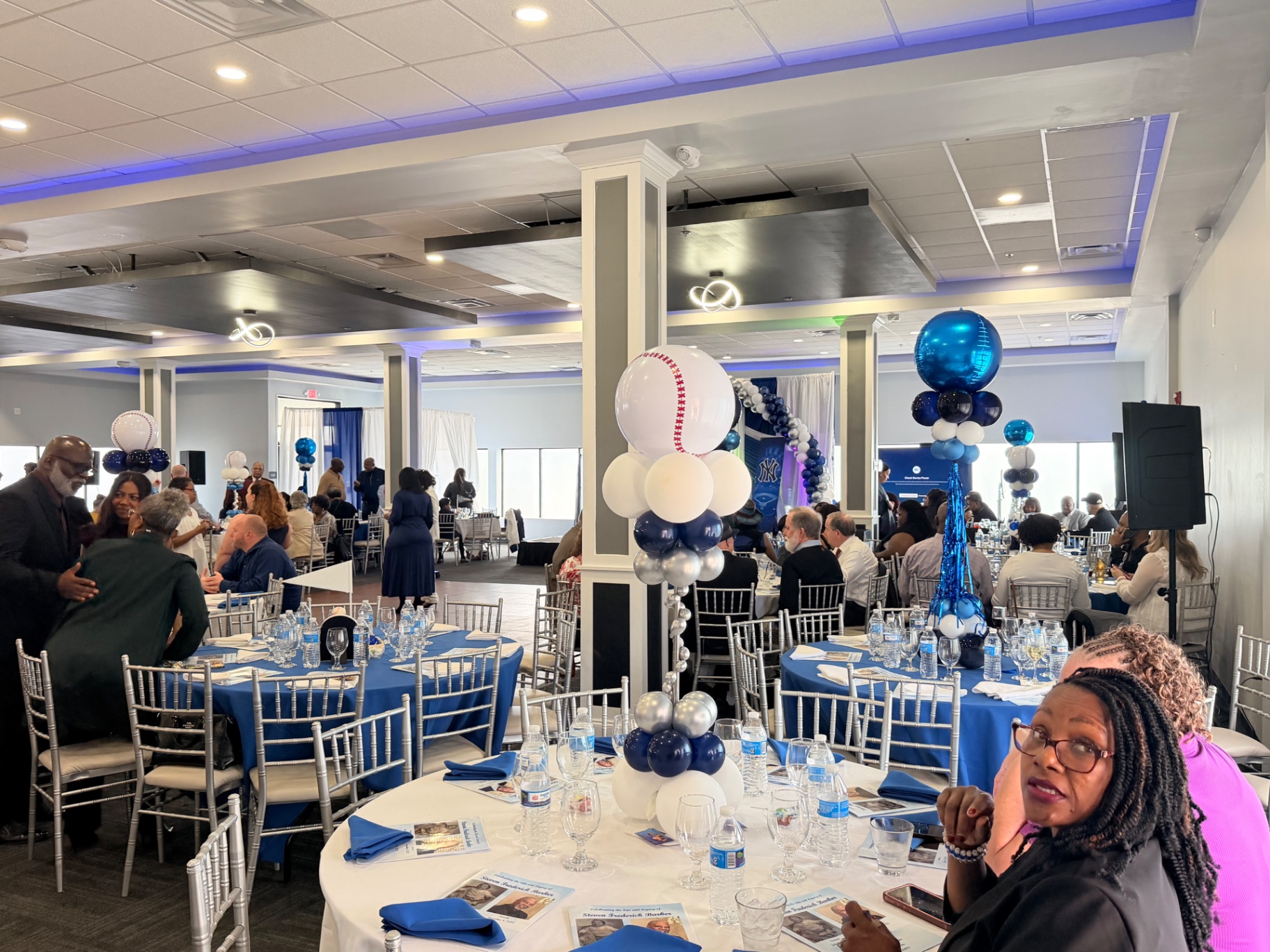 Chrome navy & silver centerpiece clusters — Balloon Décor by Good Time Mascots in Columbus, Ohio