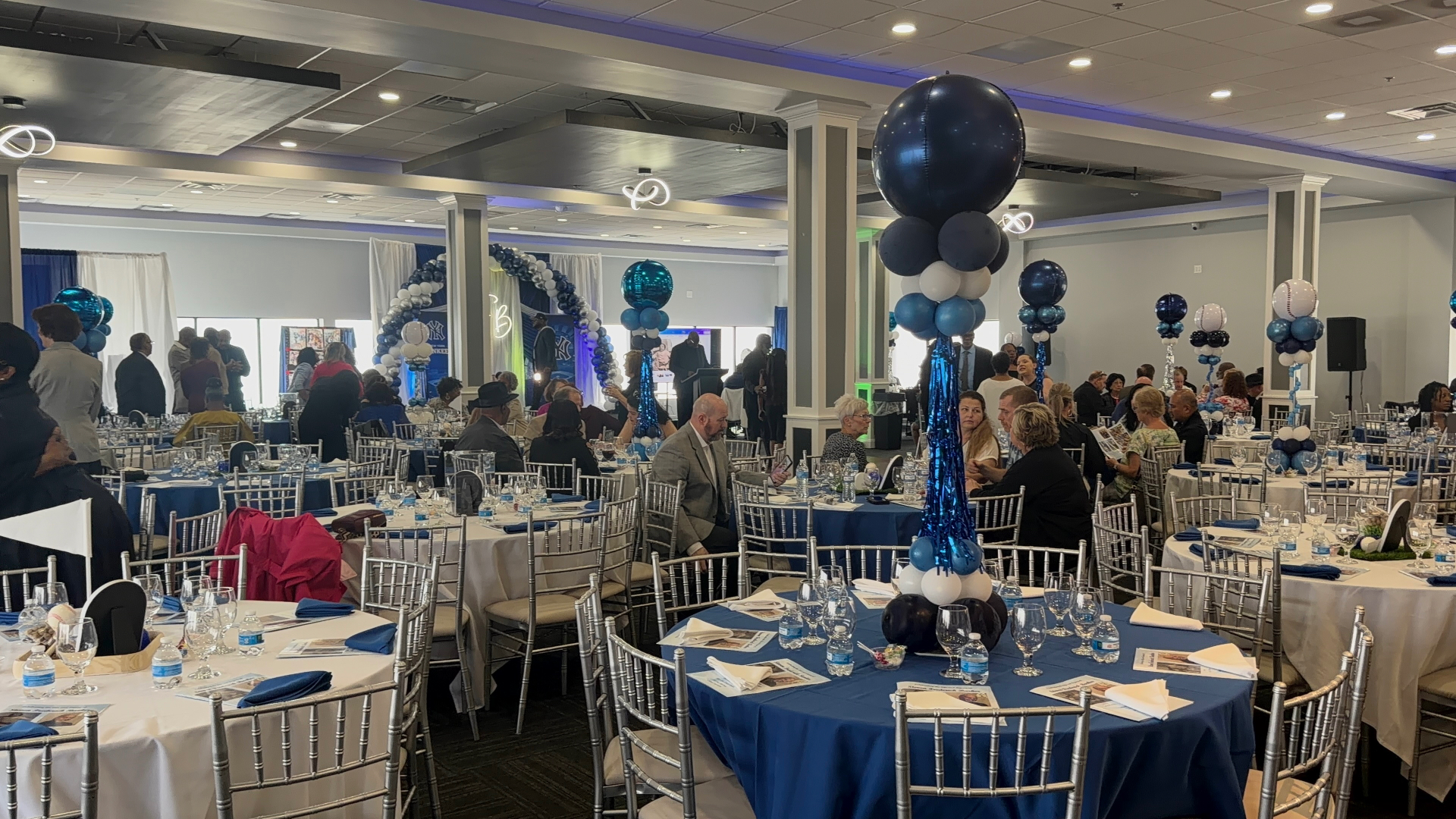 Floating balloon towers across a banquet room — Balloon Décor by Good Time Mascots in Columbus, Ohio