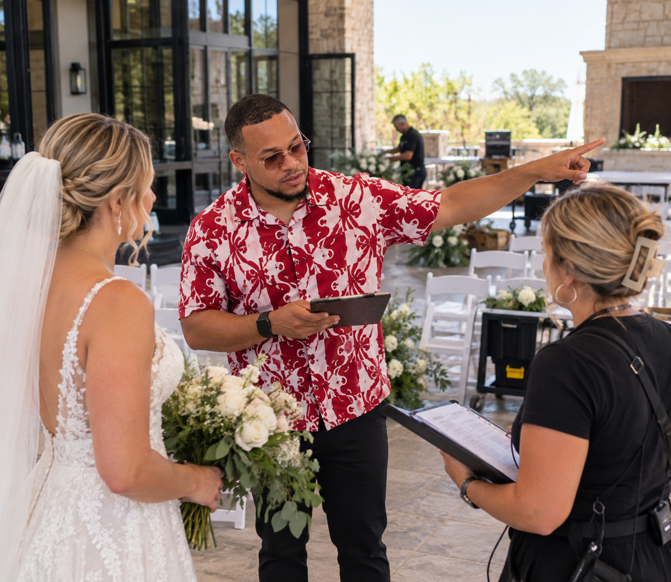 Terrace ceremony rehearsal with timeline review — Event Planning & Coordination by Good Time Mascots in Columbus, Ohio