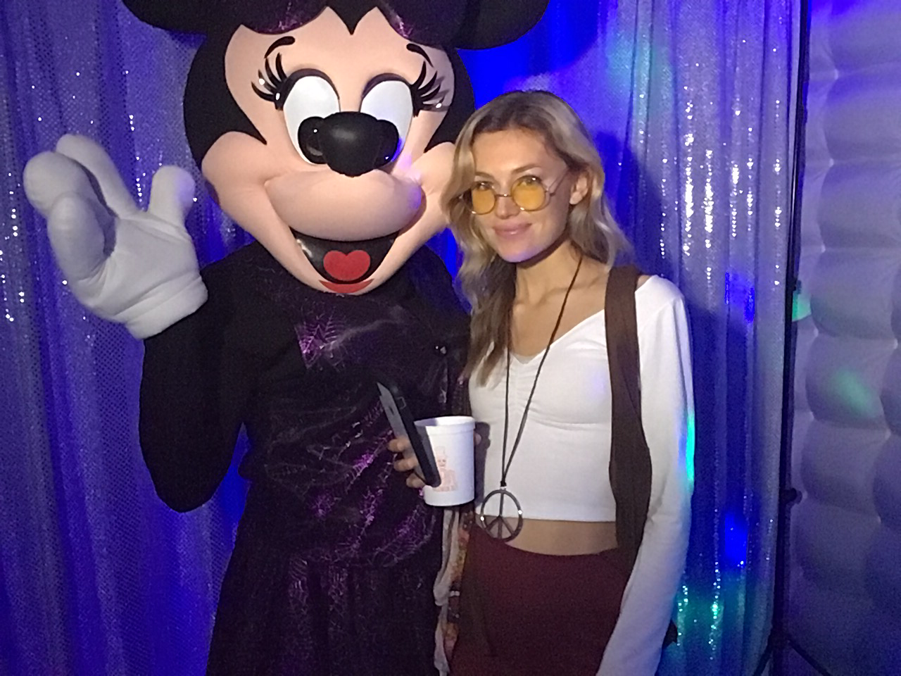 Character photo moment against a sequin backdrop — Guest Experience Enhancements by Good Time Mascots in Columbus, Ohio